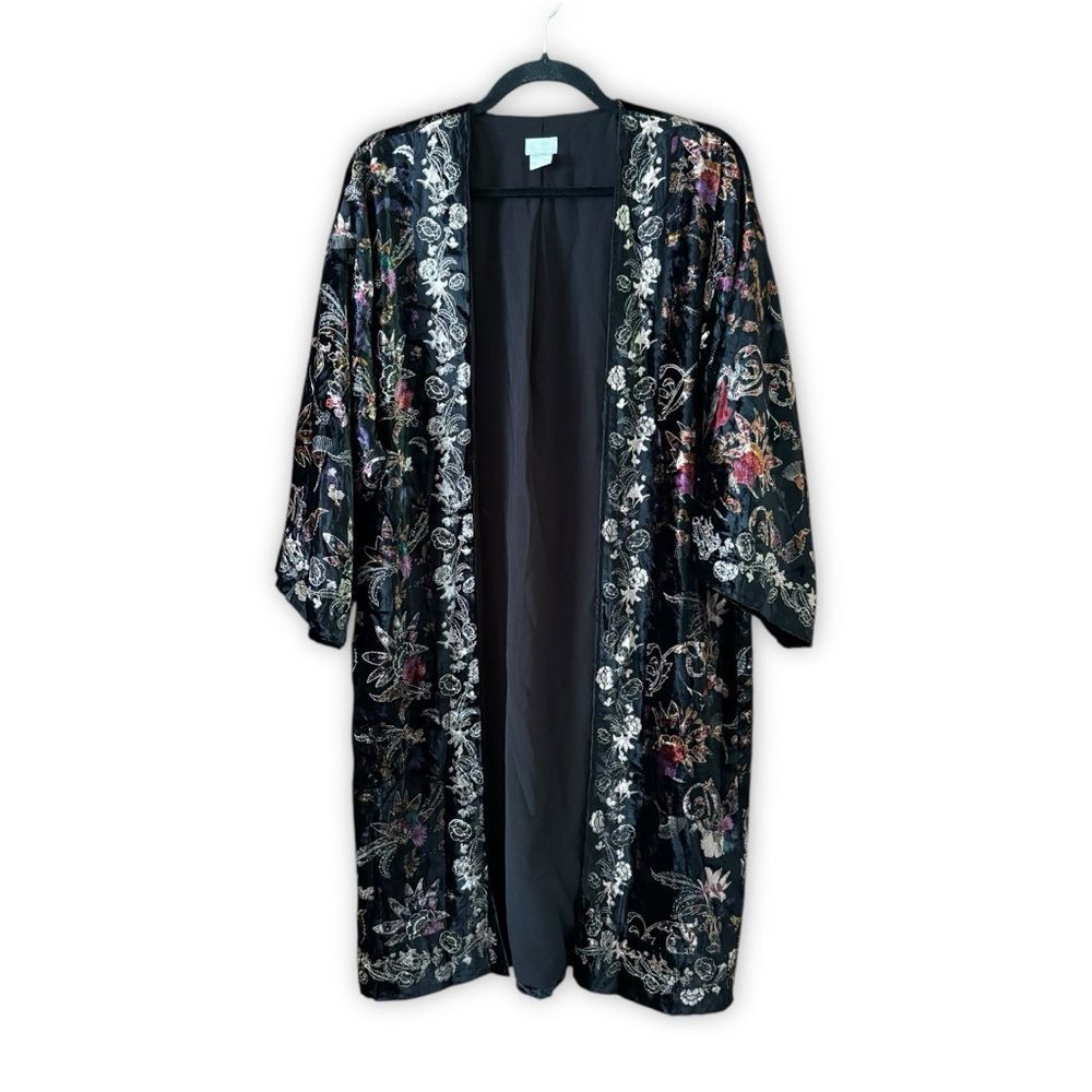 Chico's Velvet Floral Kimono Size XXS/XS Boho Bohemian Oversized Retro